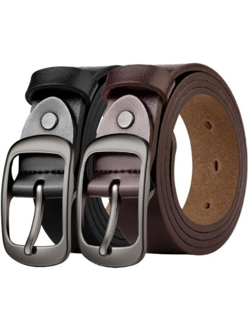 [2 Pack] Leather Belt Women - Womens Leather Belt with Pin